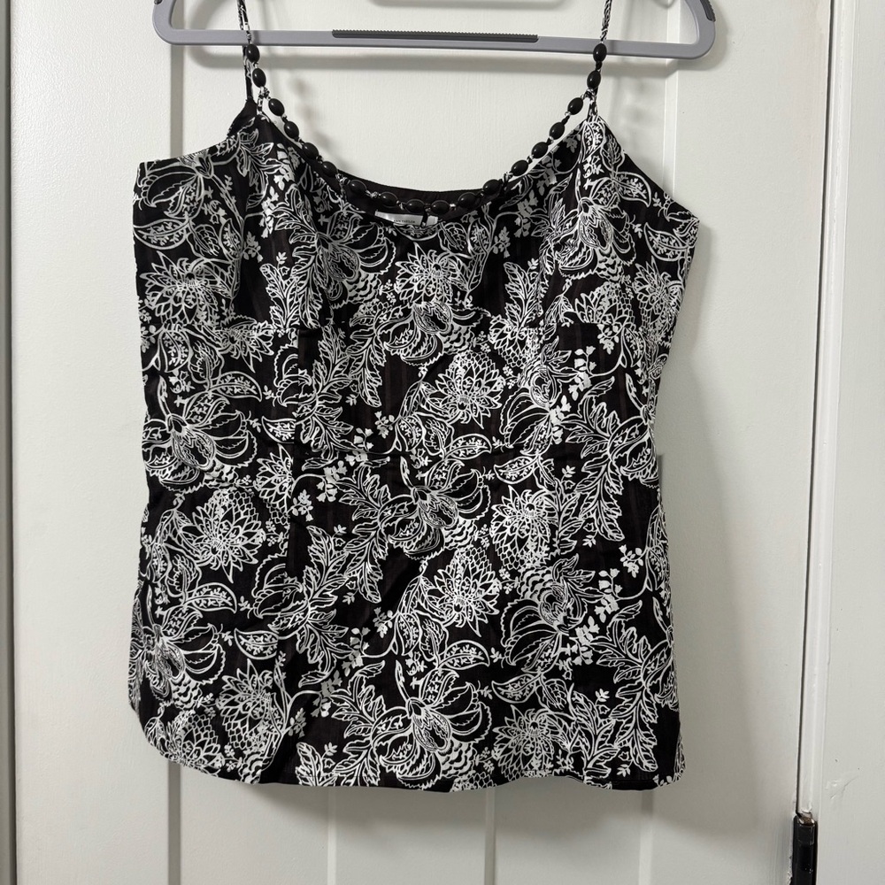 Ann Taylor Loft Women’s Tank Top Beaded Size 12 Brown Flower Tropical‎